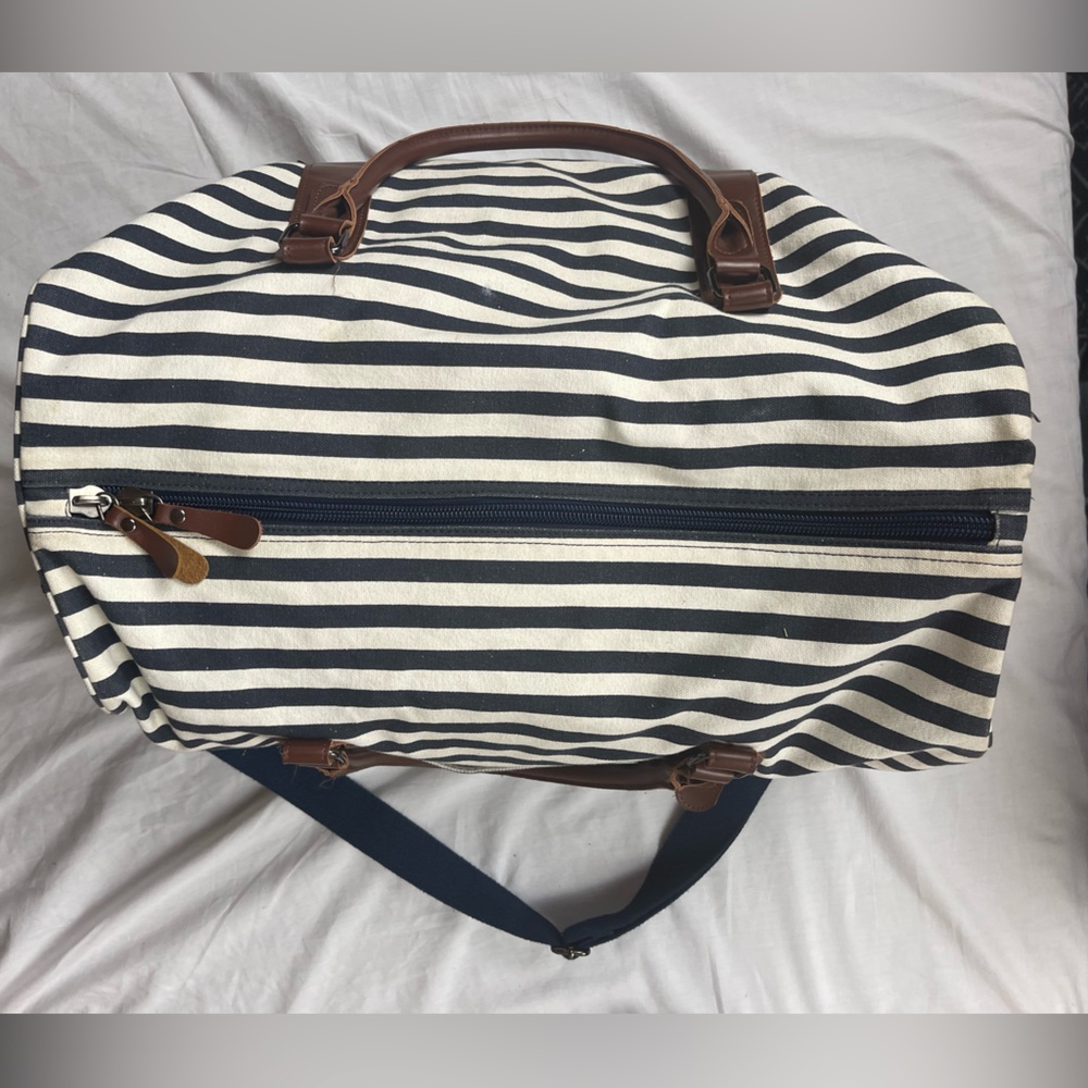 Oflamn Canvas Weekender Duffel Bag Navy Stripes with Shoe Compartment